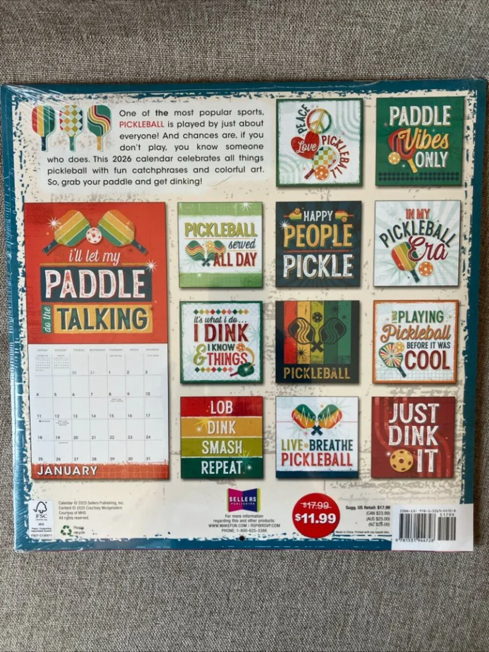 Pickleball 2026 Wall Calendar, 16-Month Sports Calendar for Pickleball Fans